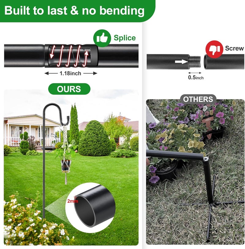 LAKEROD 92" Tall Bird Feeder Pole with Shepherds Hook - Heavy Duty Rustproof Stand for Hummingbird Feeders,Wind Chimes,String Lights - Outdoor Garden Decor Hanger, Black - Image 3